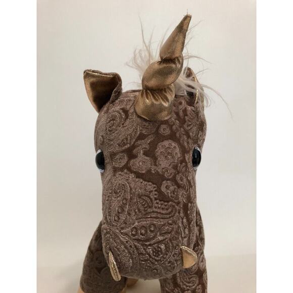 Dan Dee Rose Gold Unicorn Champagne Damask Plush 18” Stuffed Animal Toy Velvet - Picture 2 of 12